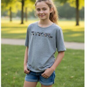 Sonia Rykiel Kids Sequin Logo Spell Out Half Sleeve Tee Shirt Gray Girl's 14